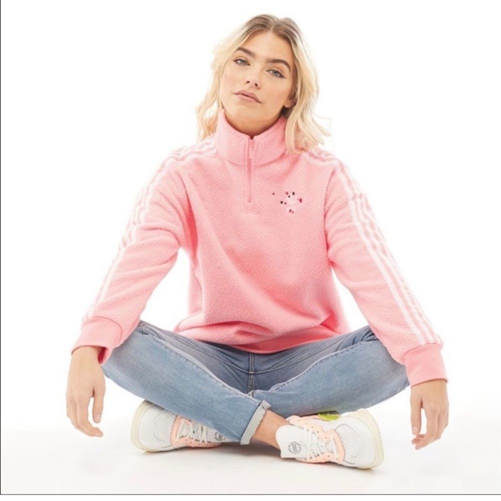 adidas Sherpa Fleece Pink Quarter Zip Jacket size Xs